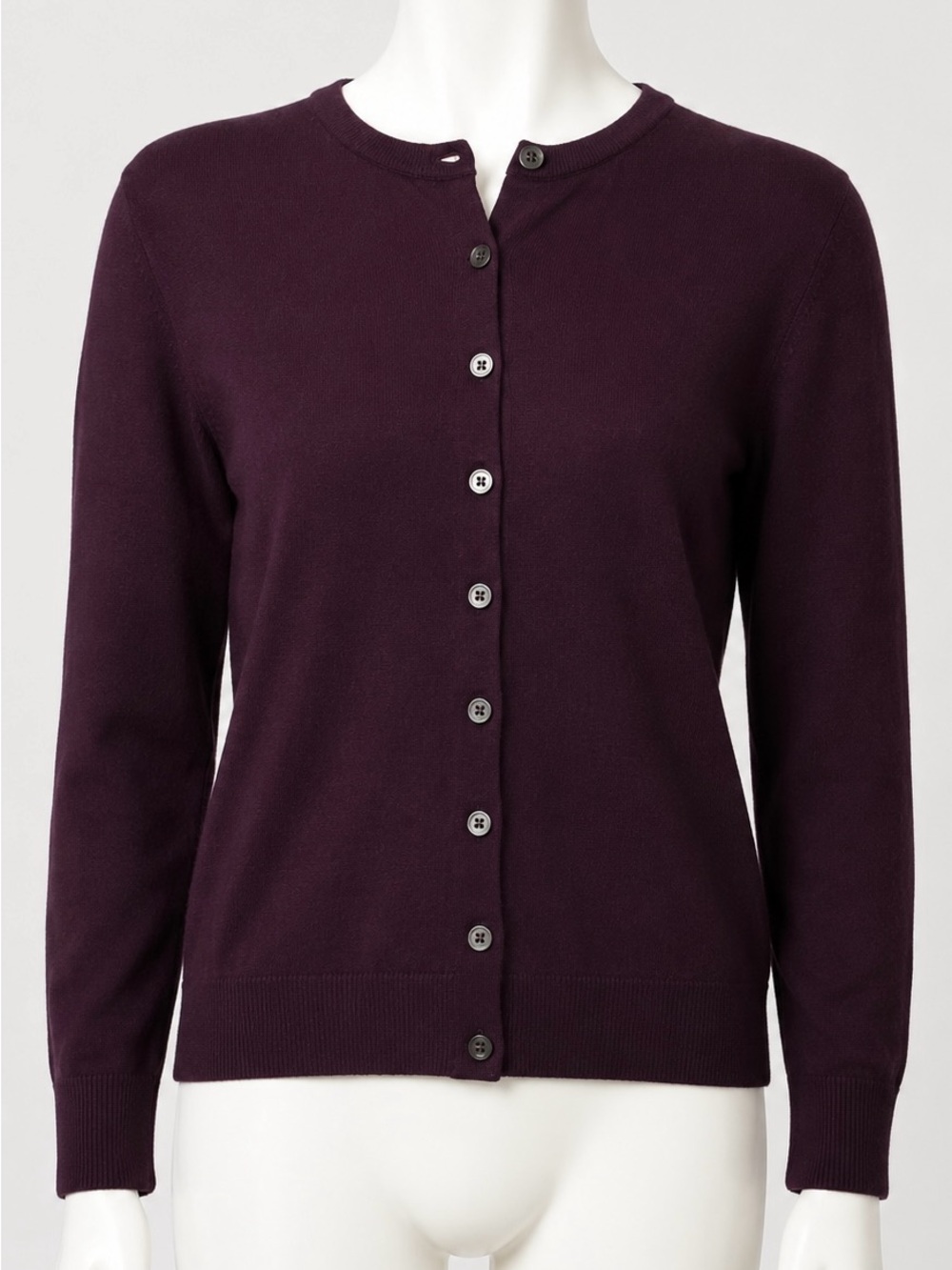 J. Crew Burgundy Plum Merino Wool Crewneck Cardigan
